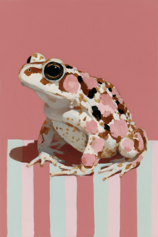 Pink-Spotted Frog on a Striped Pedestal